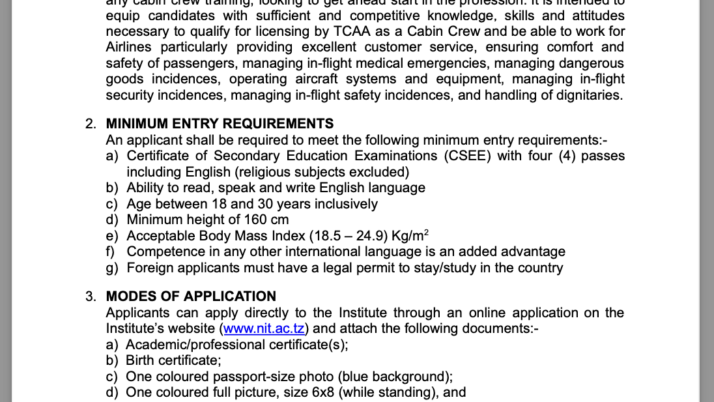 INVITATION TO APPLY FOR ADMISSION INTO CABIN CREW AB-INITIO COURSE